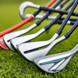 Display of hybrid golf clubs designed for senior golfers
