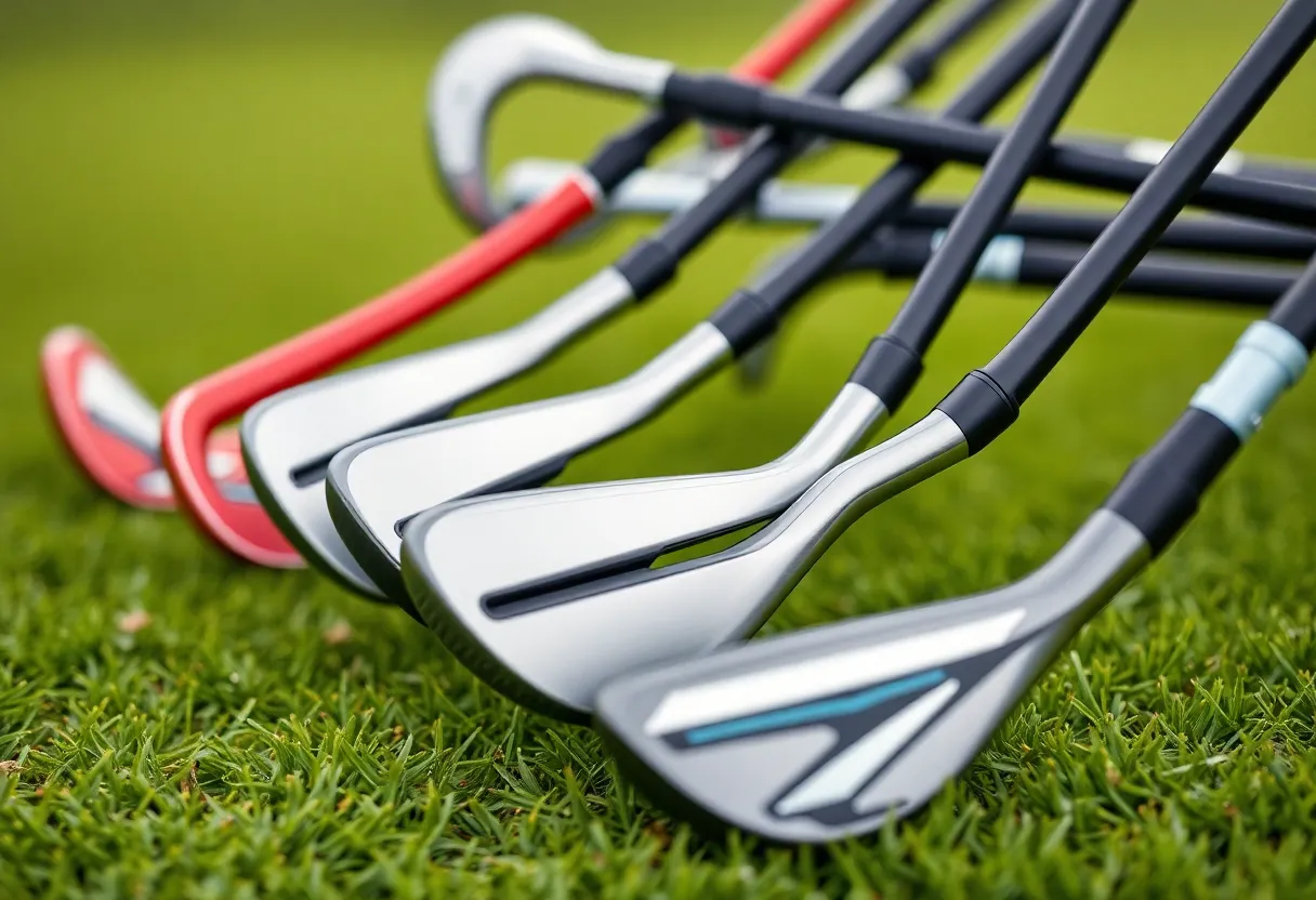 Display of hybrid golf clubs designed for senior golfers