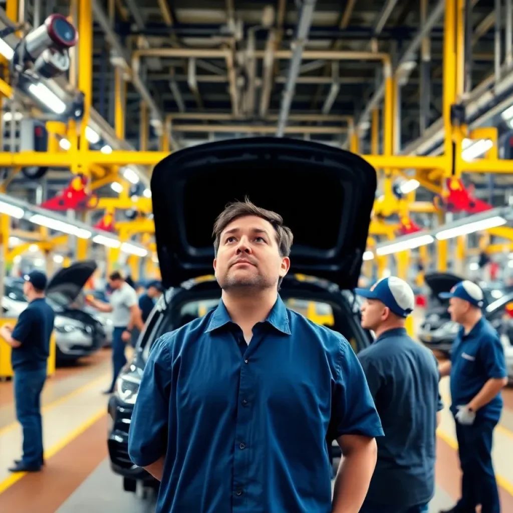 Workers in an automotive assembly plant in Detroit