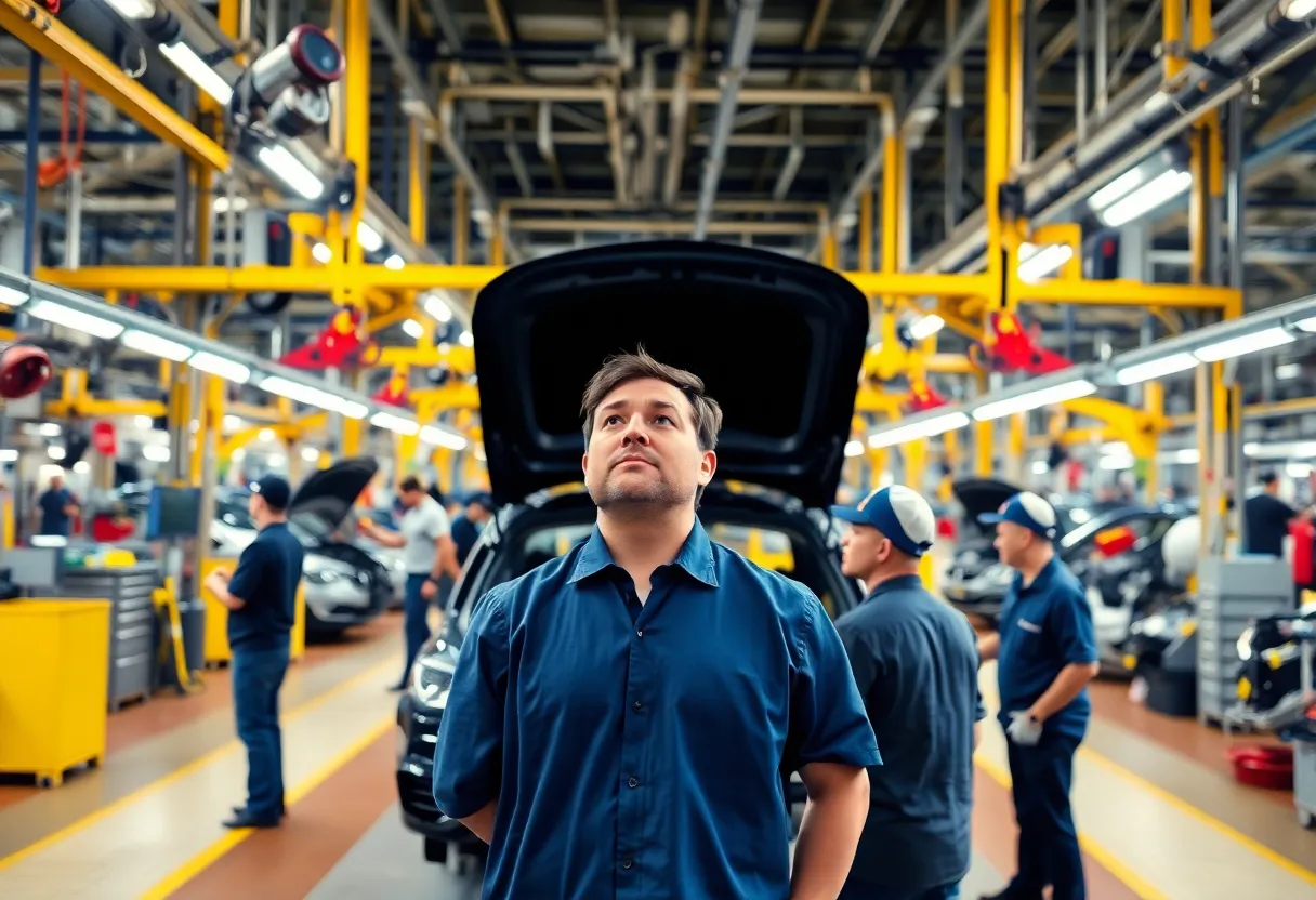 Workers in an automotive assembly plant in Detroit