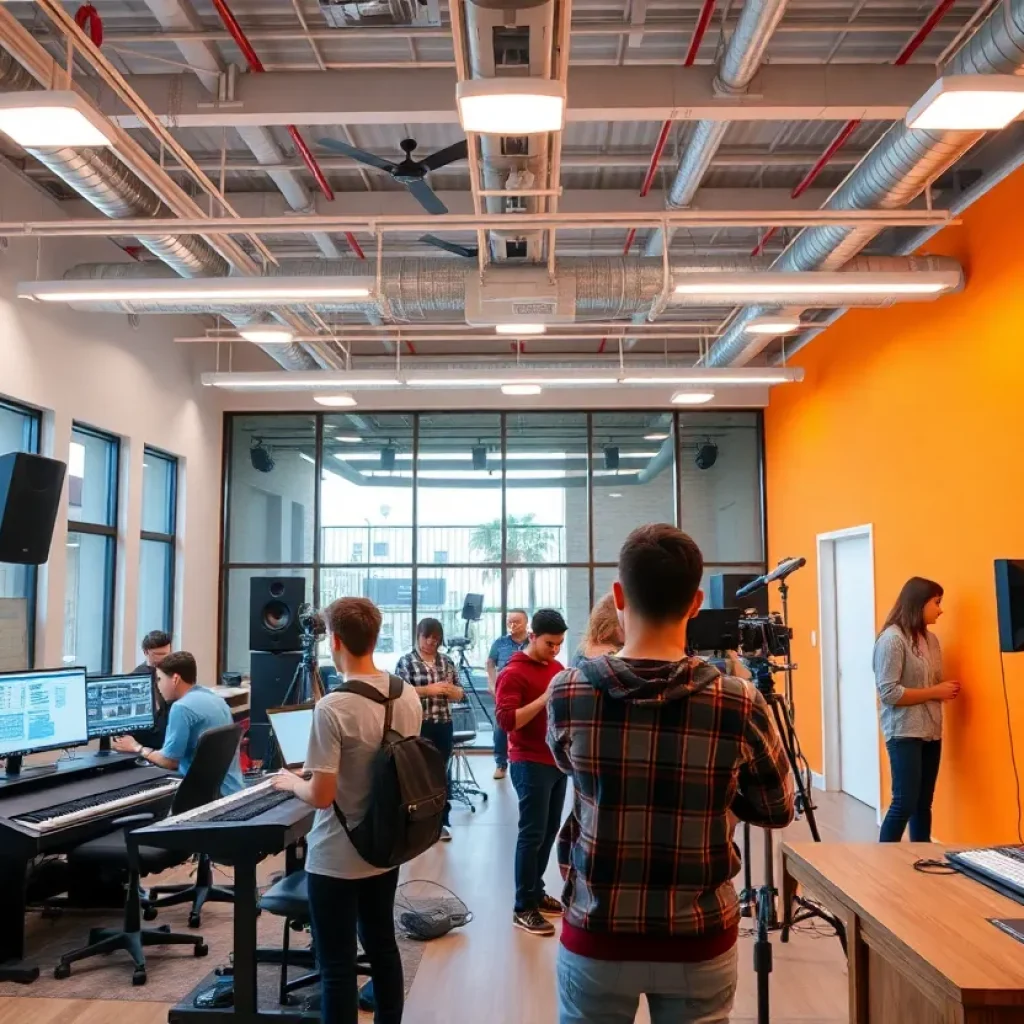 Youth engaging in creative activities at the Detroit Entertainment Innovation Incubator