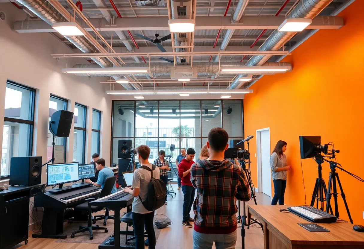 Youth engaging in creative activities at the Detroit Entertainment Innovation Incubator