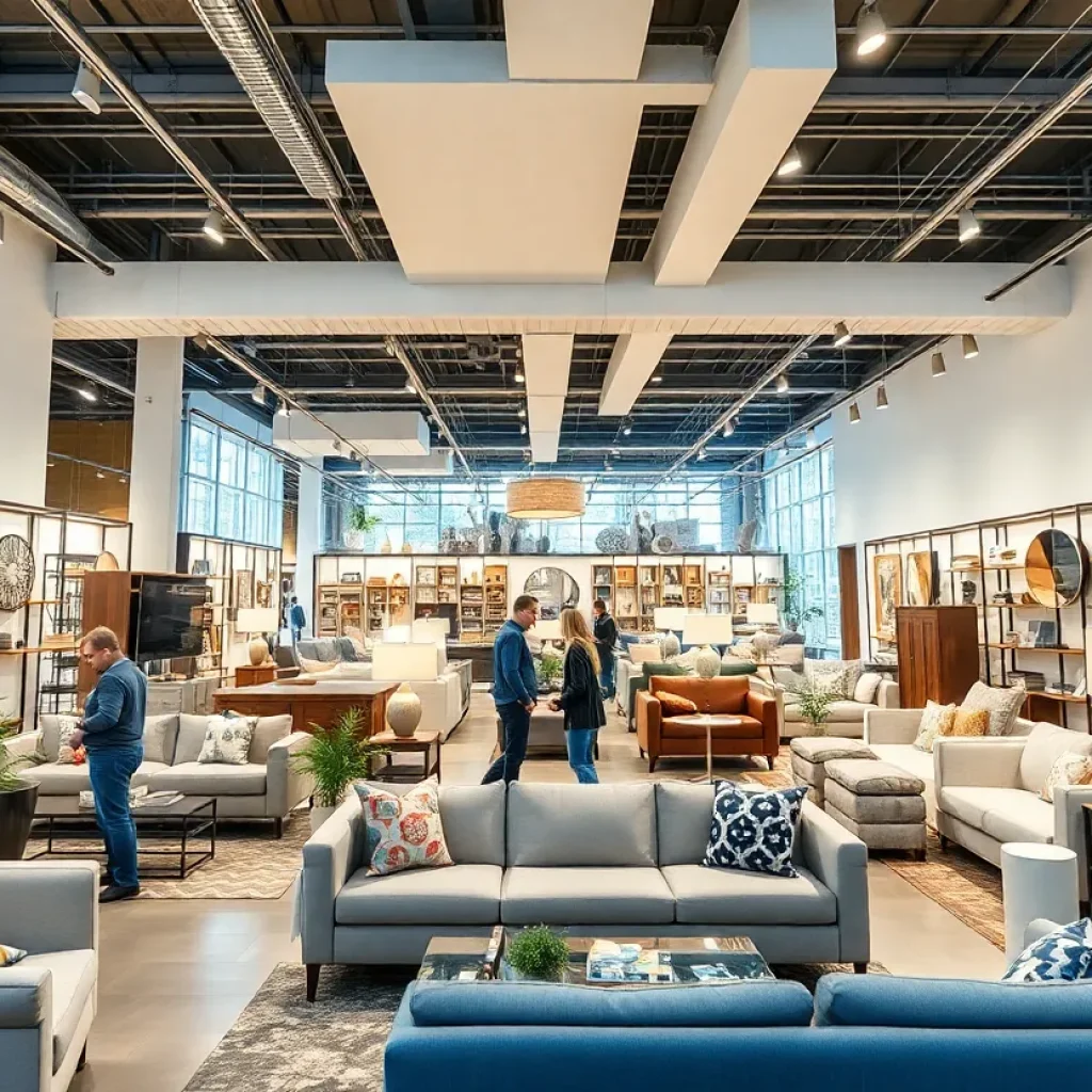 Interior of a Gardner White furniture store with customers looking at furniture