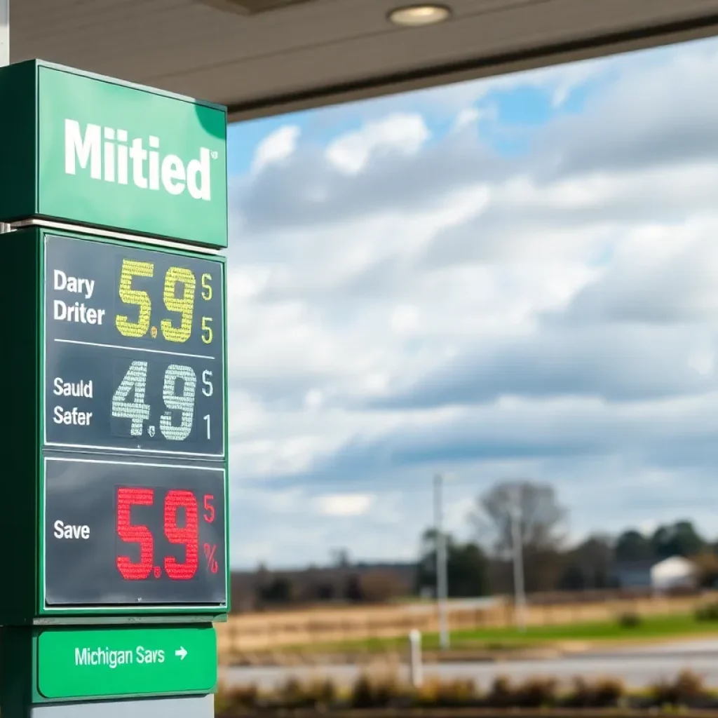 Gas prices decreasing at a Michigan gas station