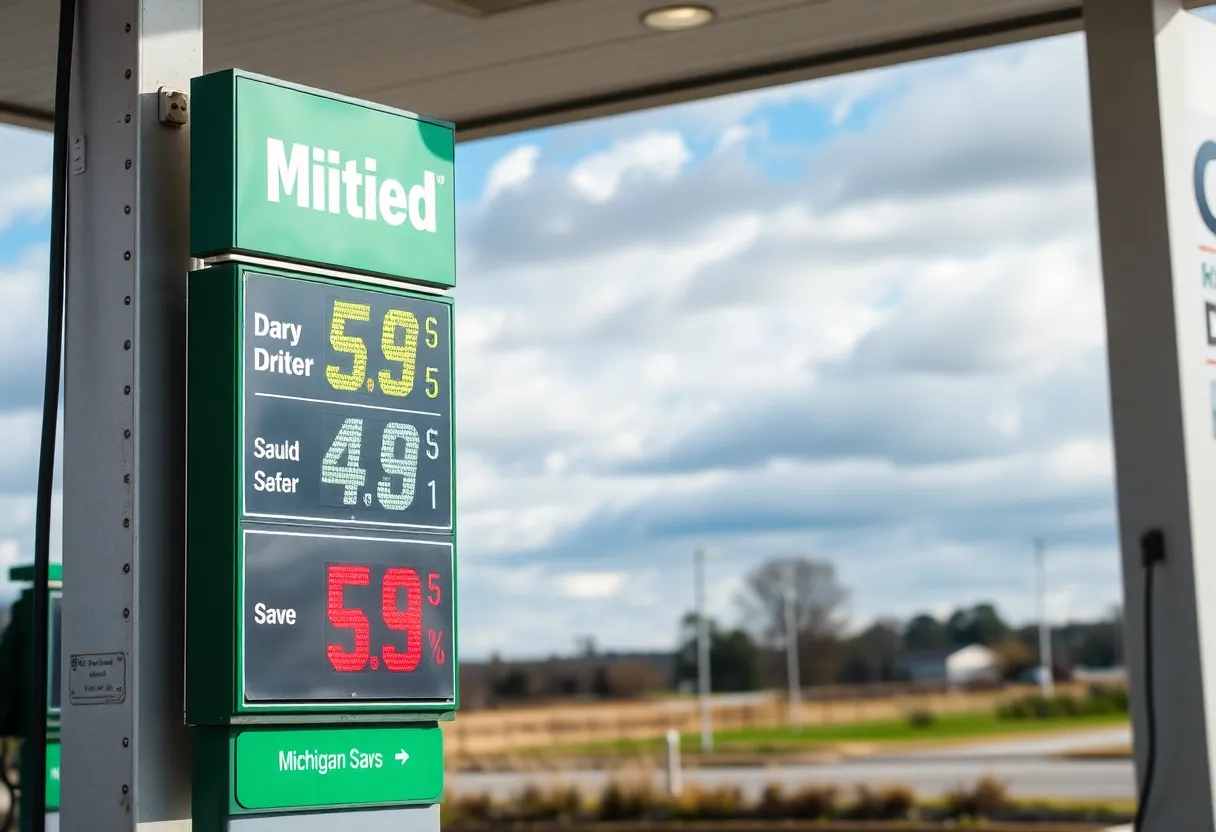 Gas prices decreasing at a Michigan gas station