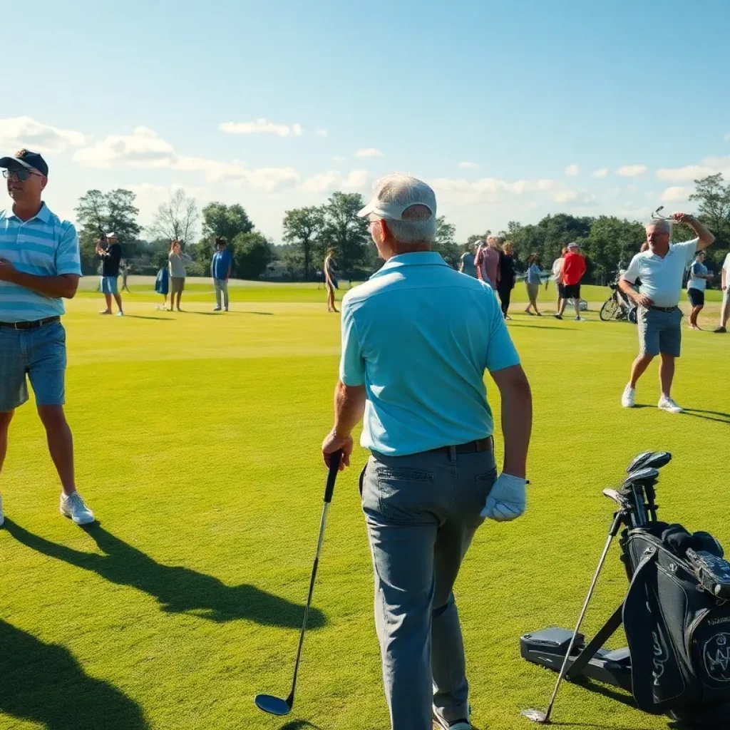 Golfers of various ages enjoying a game on a sunny golf course
