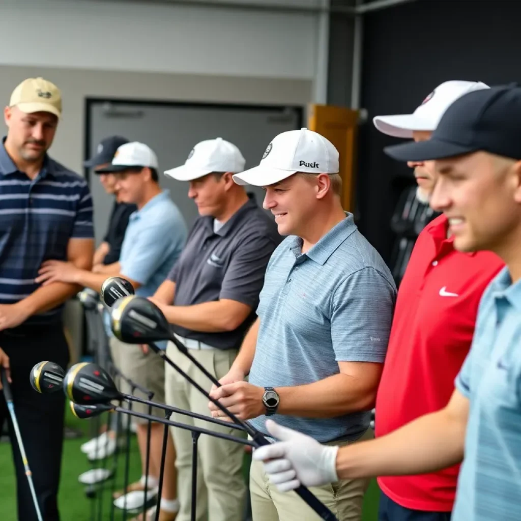 Golfers undergoing personalized driver fittings