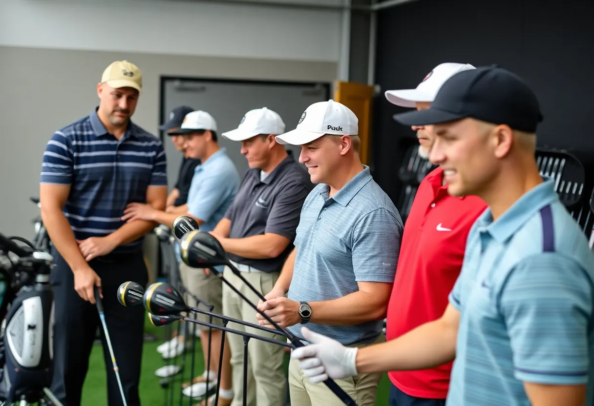Golfers undergoing personalized driver fittings