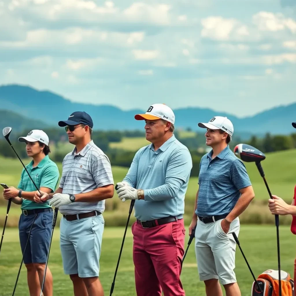 Group of golfers testing new golf clubs and technology on the course