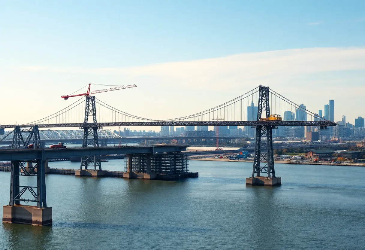 Construction of the Gordie Howe International Bridge connecting Detroit and Windsor