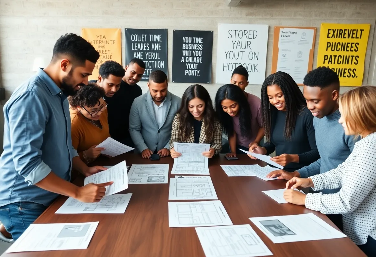 A group of aspiring entrepreneurs presenting their business ideas for the Hatch Detroit Contest.