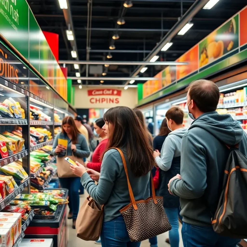 Shoppers in a grocery store facing high prices due to inflation.