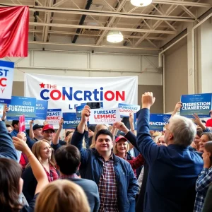 Voters engaging in a lively political fundraising event for the Michigan gubernatorial race.