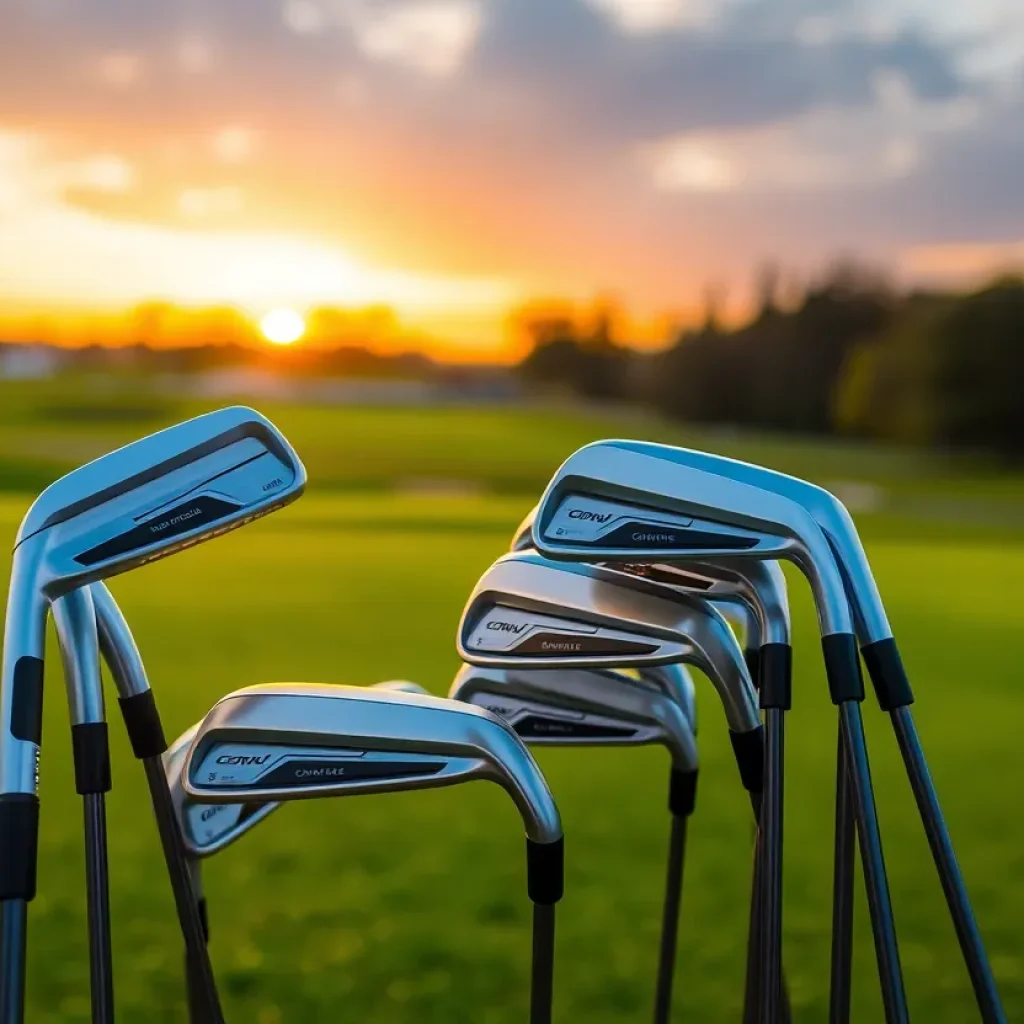 Graphite iron shafts displayed on modern golf clubs