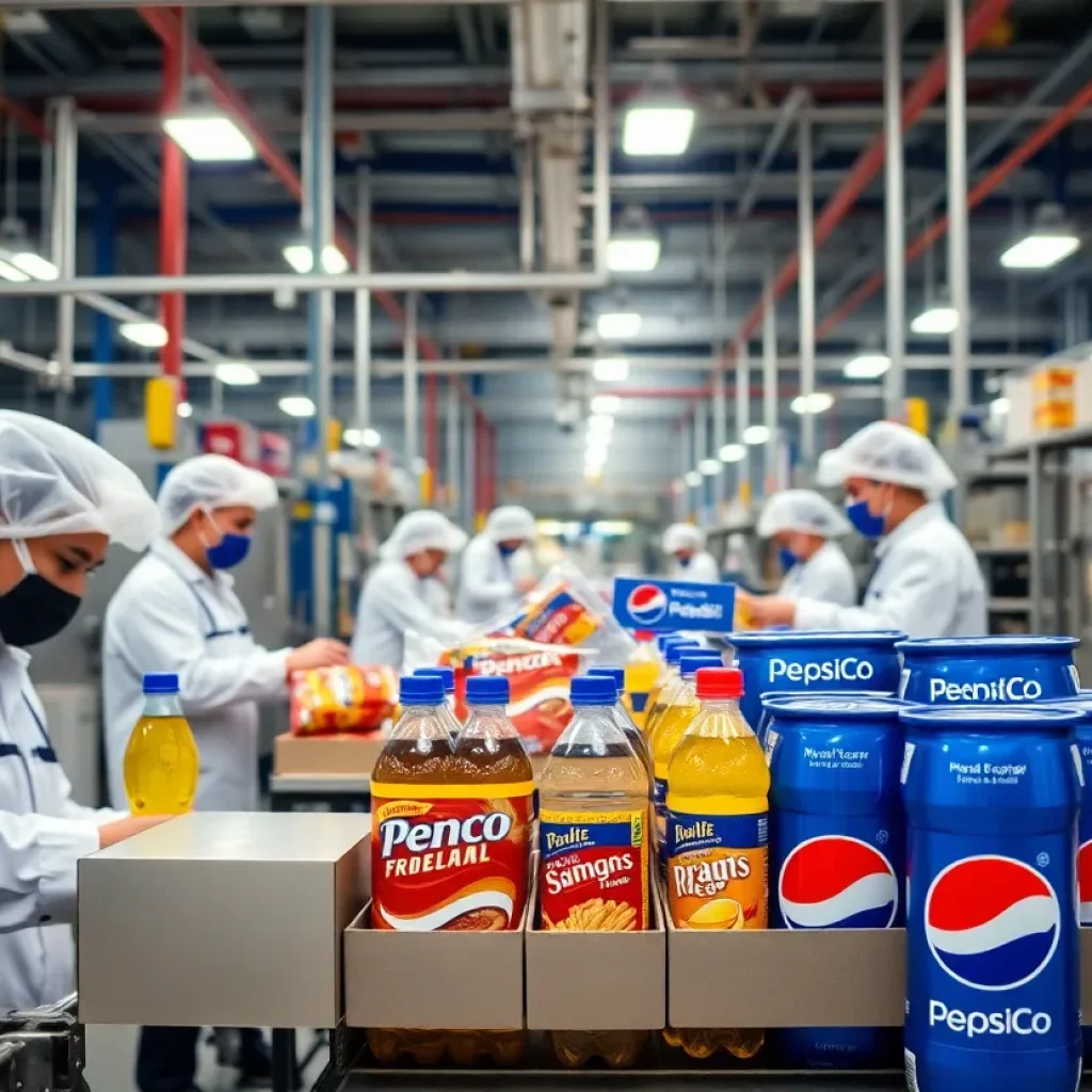 Workers at PepsiCo handling snack and beverage products