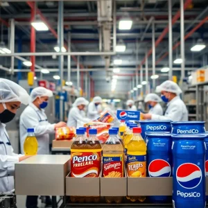 Workers at PepsiCo handling snack and beverage products