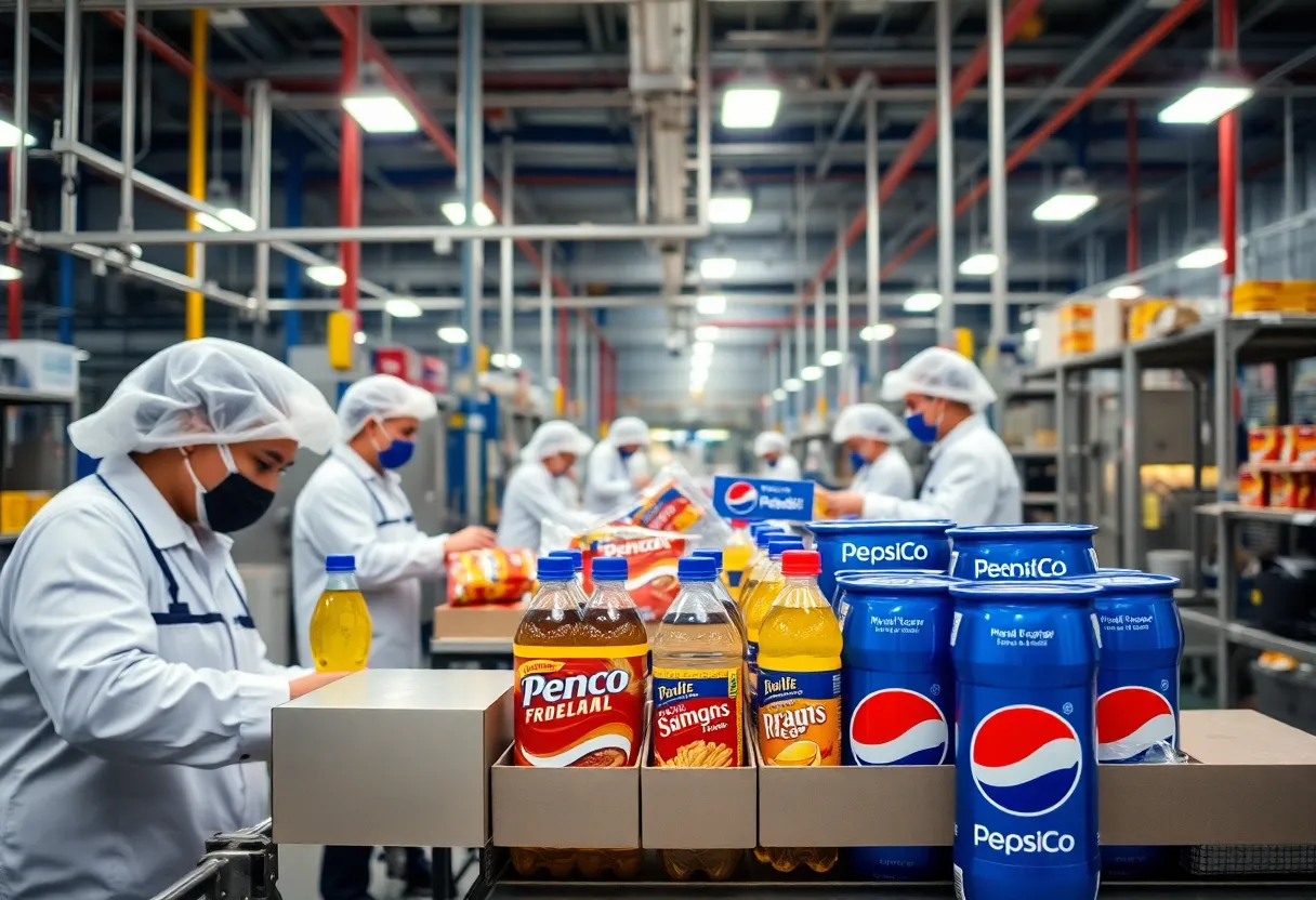 Workers at PepsiCo handling snack and beverage products