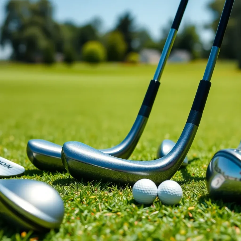 TaylorMade fairway woods displayed on a beautiful golf course