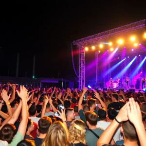 Audience enjoying Tim McGraw concert at Pine Knob Music Theatre