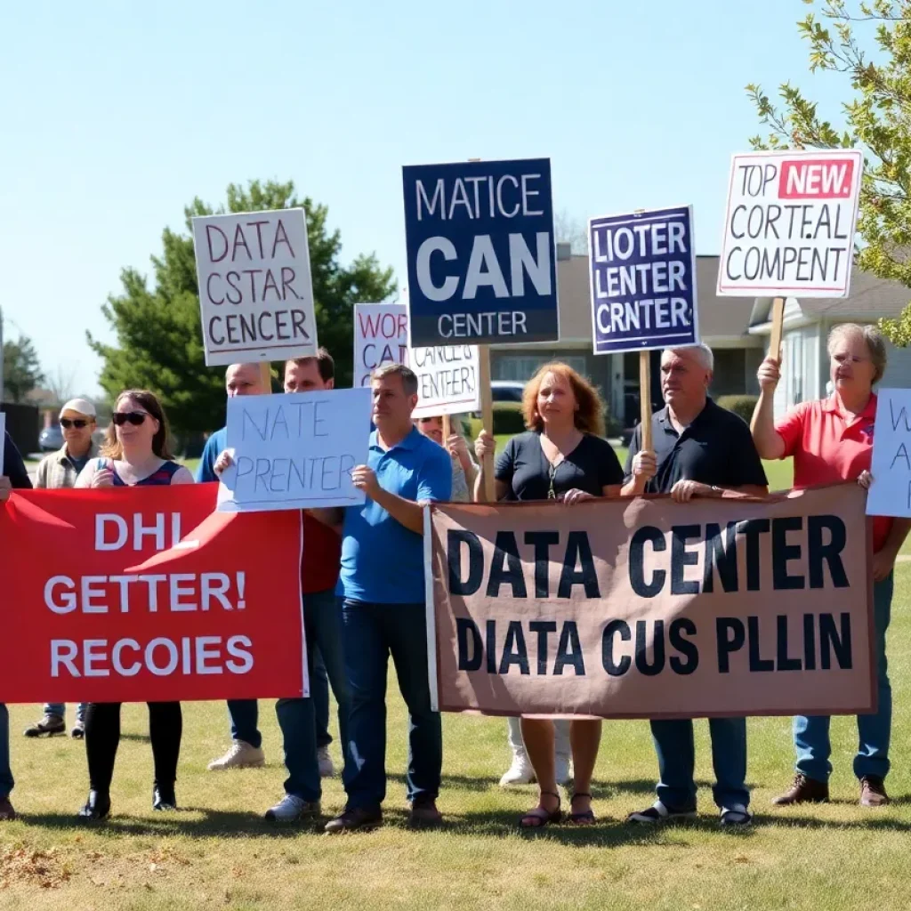 Protesters rallying against Project Cannoli in Van Buren Township.