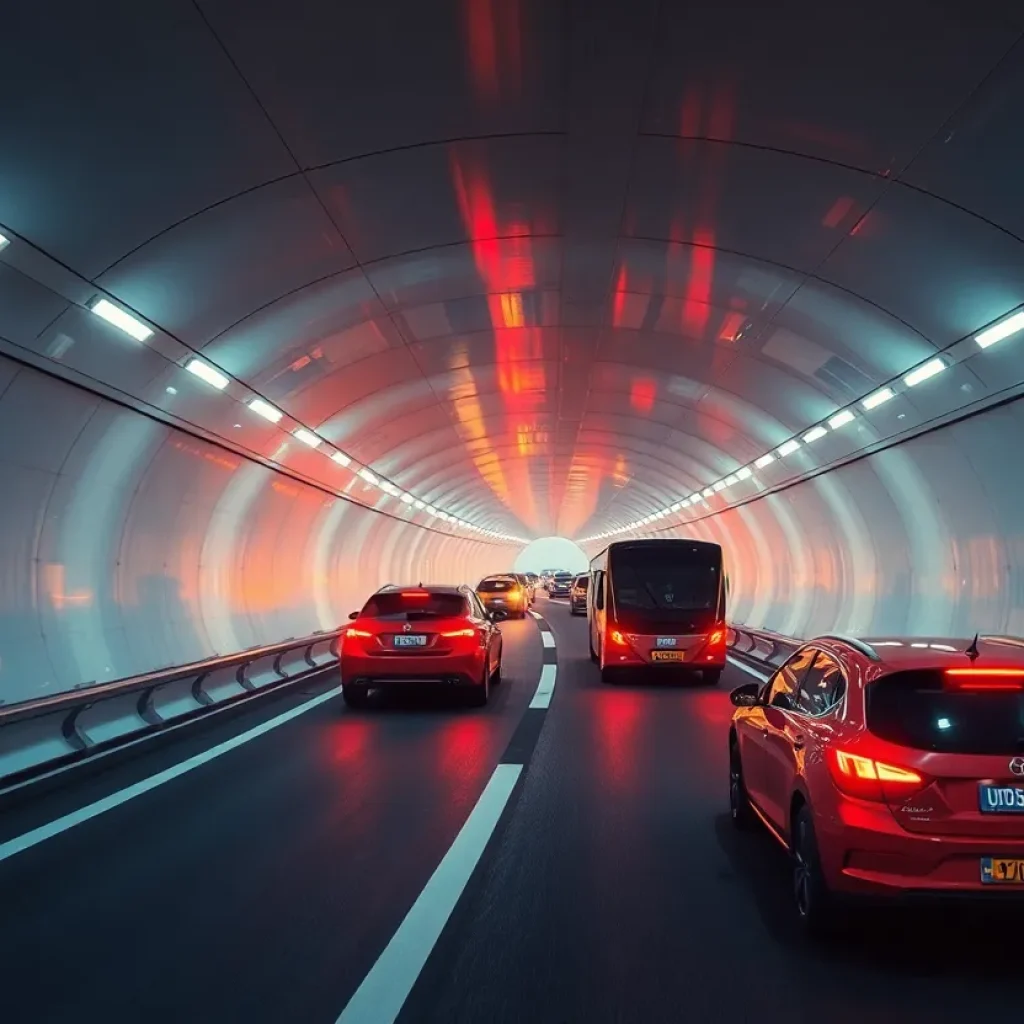 Rendering of a high-tech underground transport tunnel system