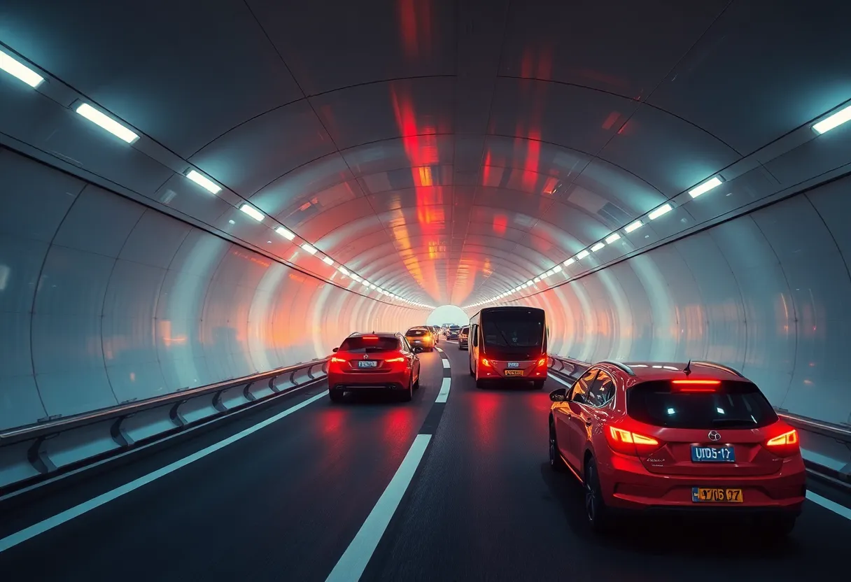 Rendering of a high-tech underground transport tunnel system