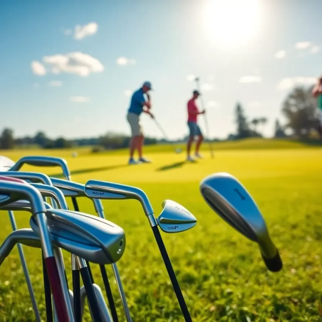 Golf enthusiasts testing hybrids and utility irons on a green