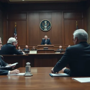 Tense courtroom trial regarding financial elder abuse case.