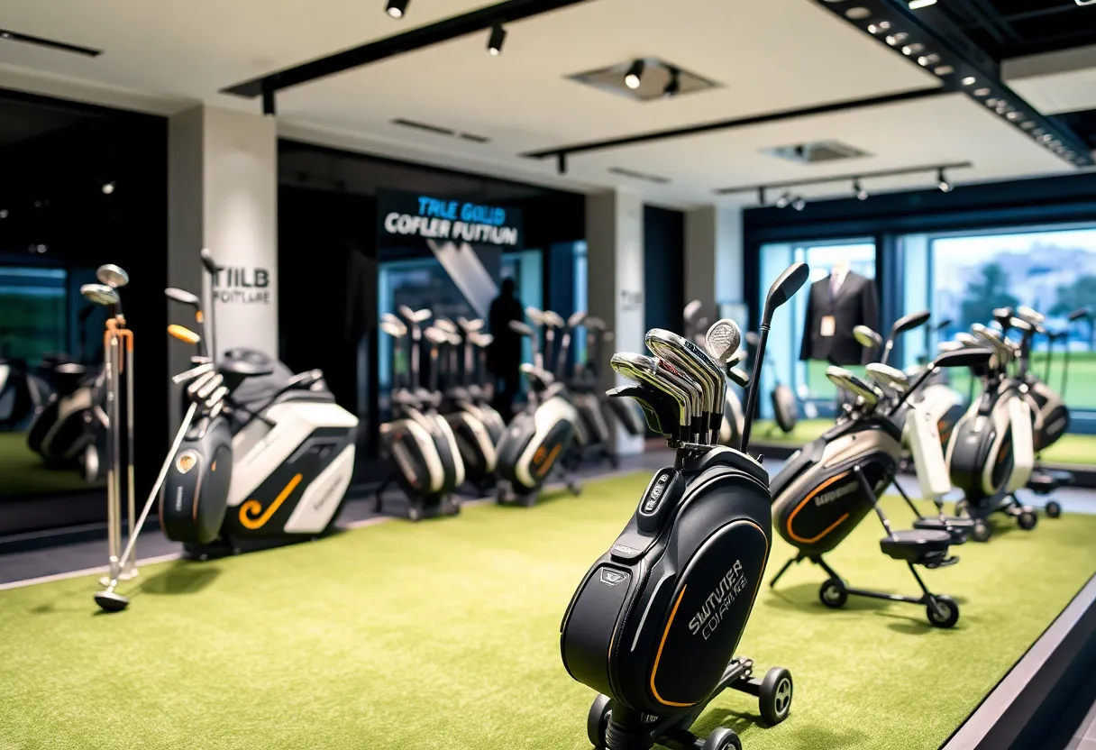 Display of McLaren Golf high-end equipment
