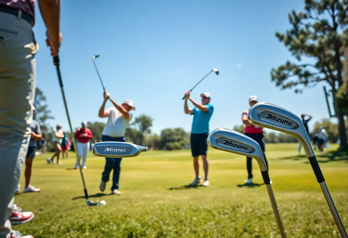 Golfers using Mizuno irons at a tournament