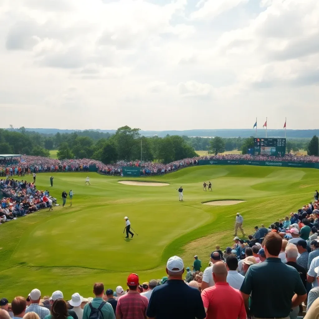 Golf tournament at Augusta National with players and spectators