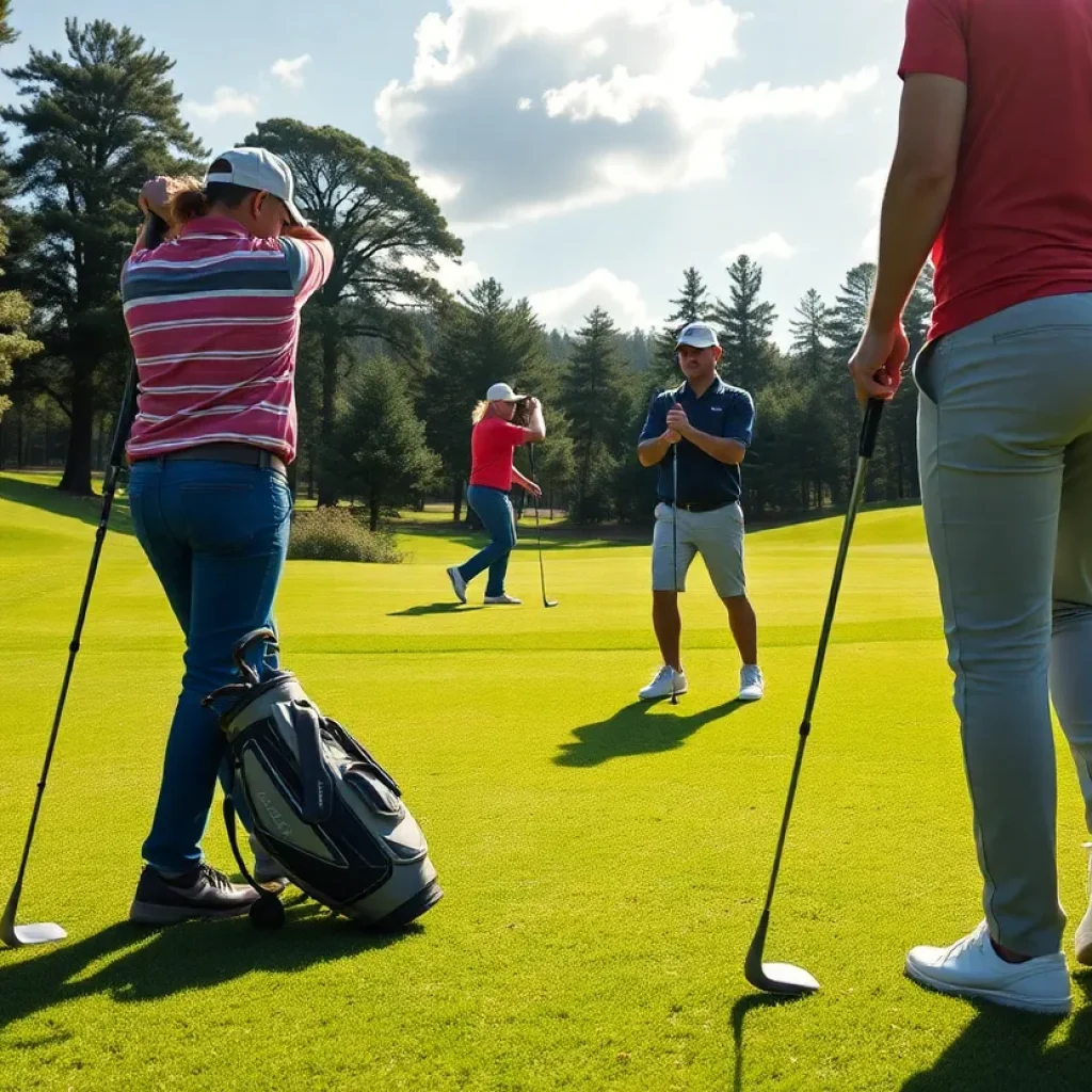 Golfers receiving custom fitting services on a golf course.