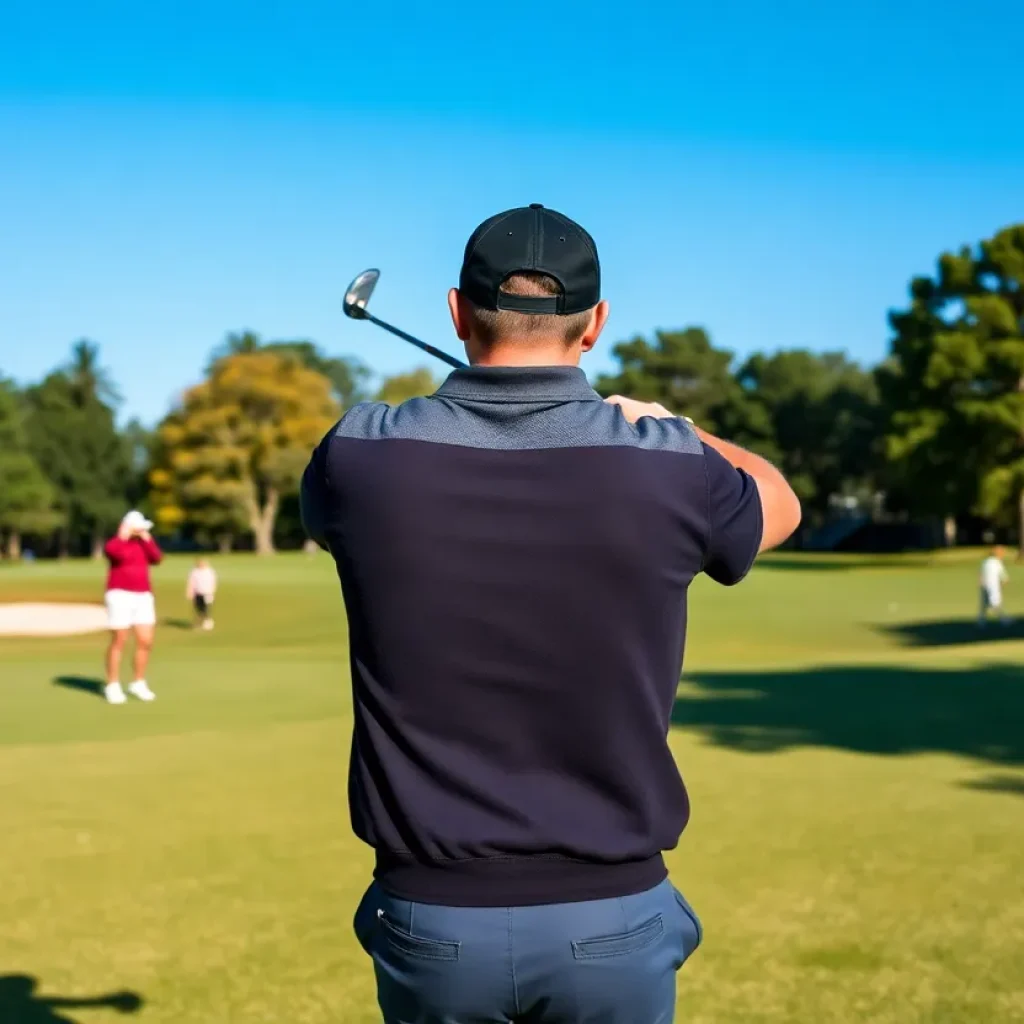 Two golfers competing in the Golf Digest Open Tournament on a sunny day.