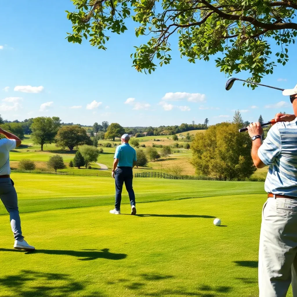 Golfers using custom-fit golf equipment on a beautiful course