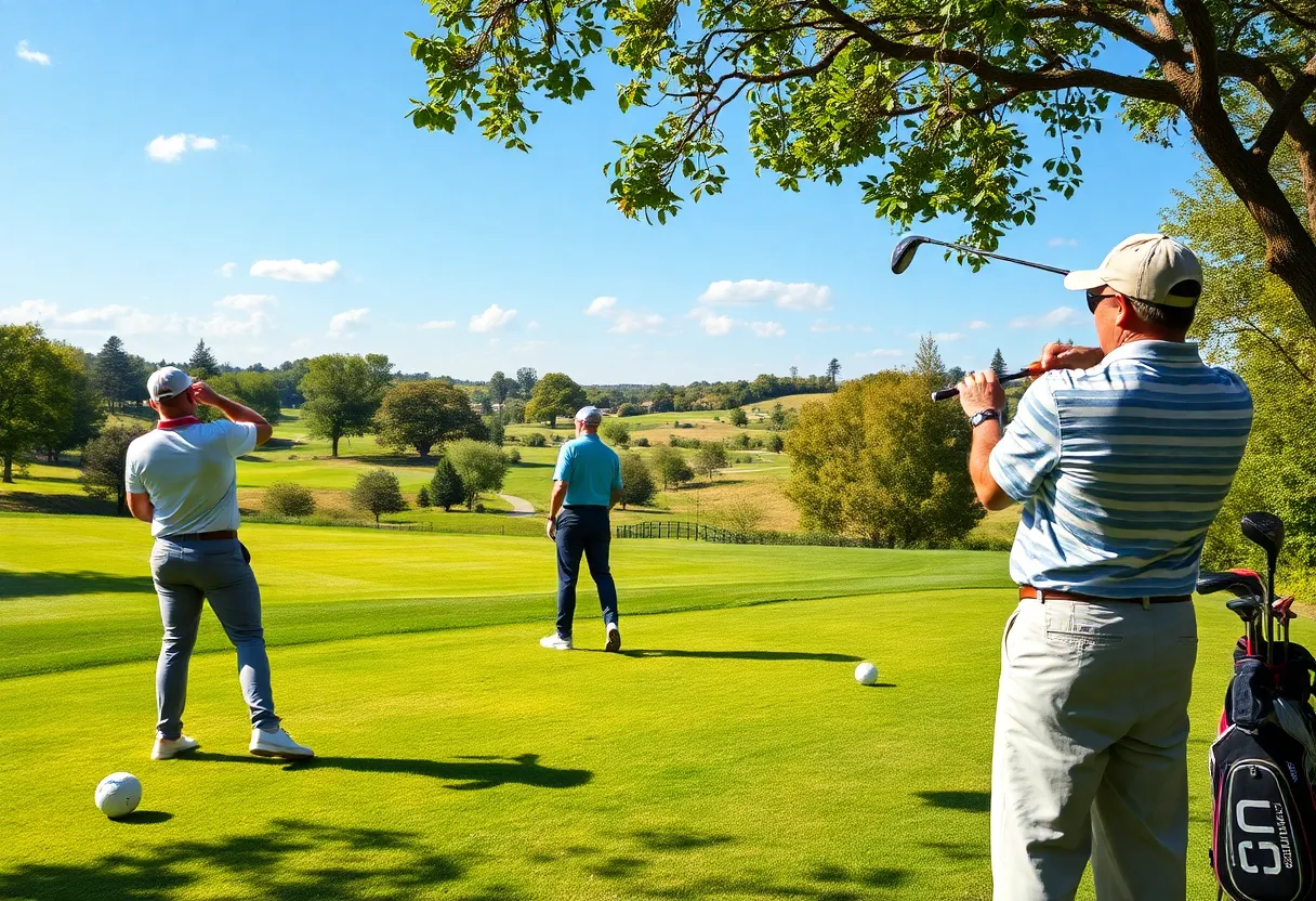 Golfers using custom-fit golf equipment on a beautiful course