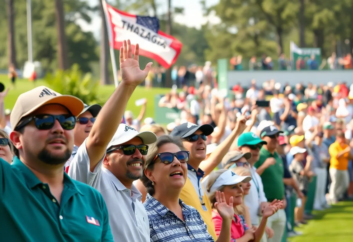Golf fans enjoying the Masters tournament at Augusta National Golf Club