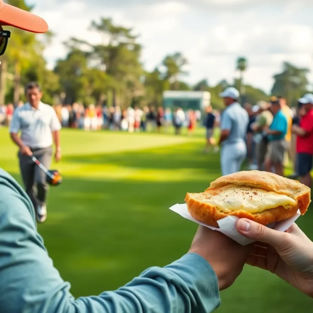 Scene from the 2026 Masters Tournament with players and golf equipment at Augusta National