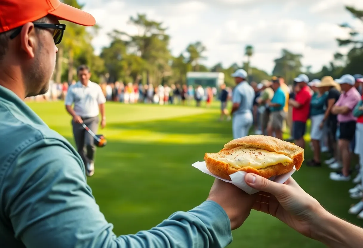 Scene from the 2026 Masters Tournament with players and golf equipment at Augusta National