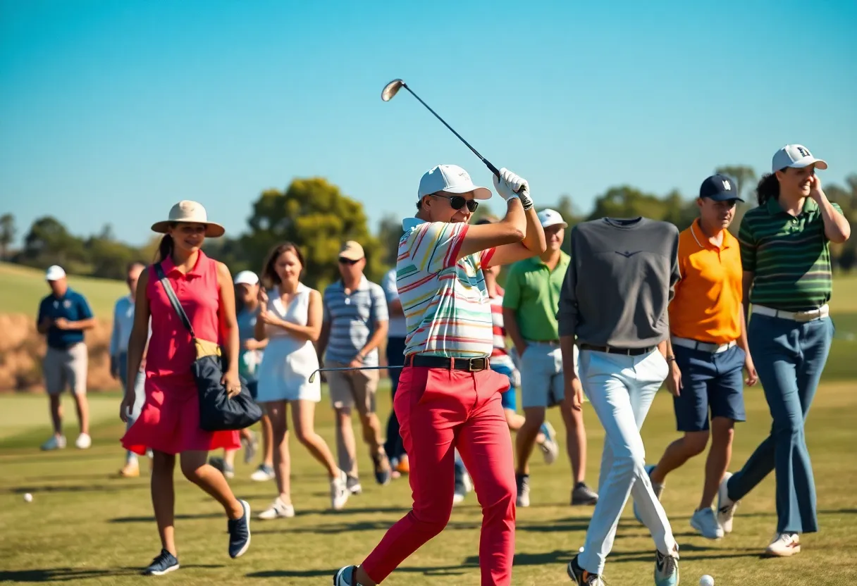 Golfer wearing Nike apparel on the course without any equipment.