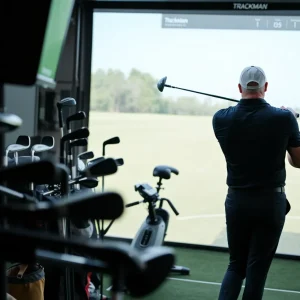 Golfer being fitted for the perfect golf clubs