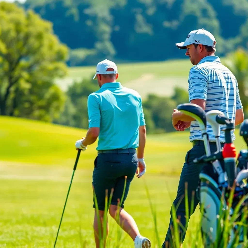Professional golfers using high-quality golf equipment on the course.
