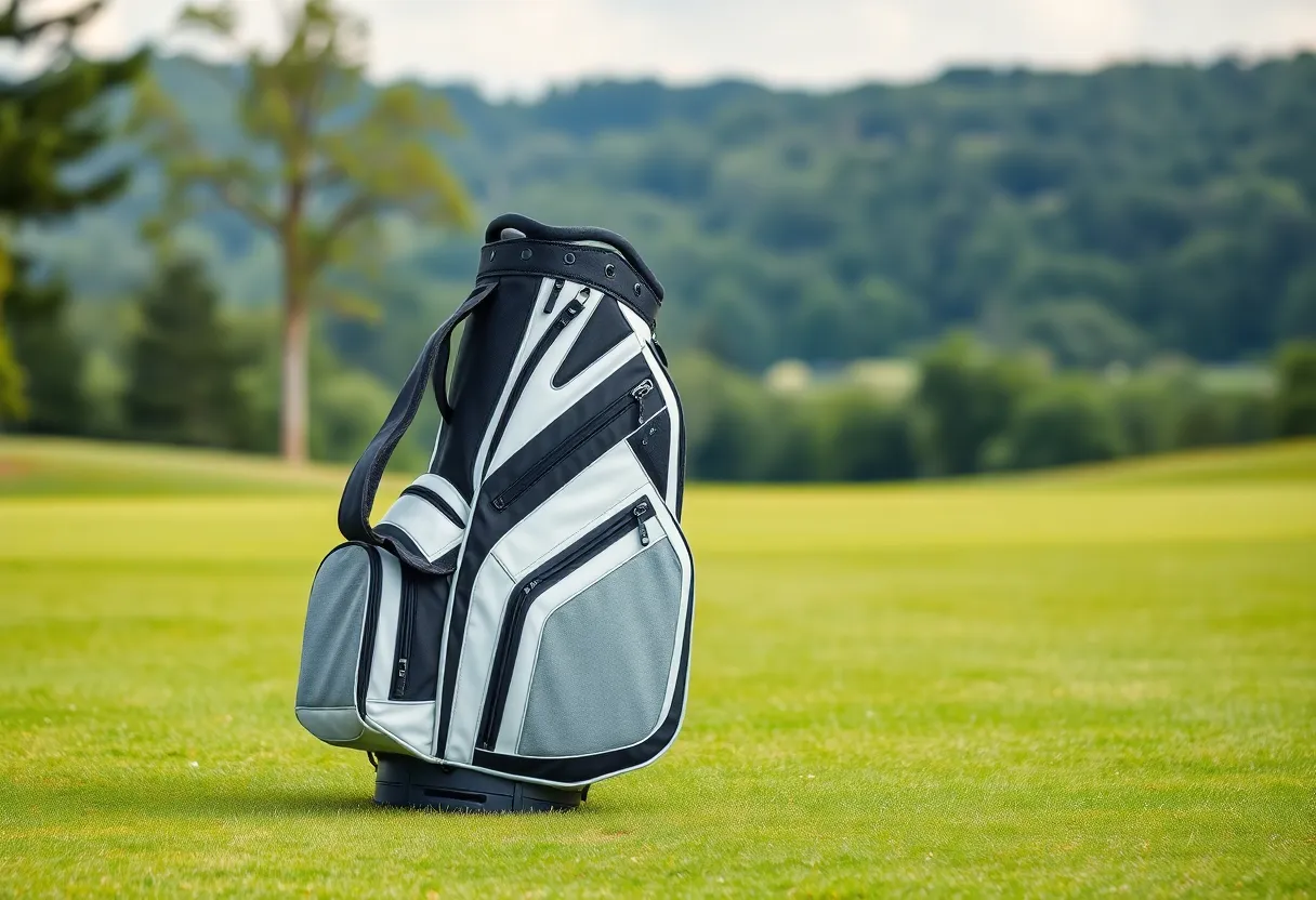 The Wilson 1914 Stand Bag featuring a sleek design on a golf course