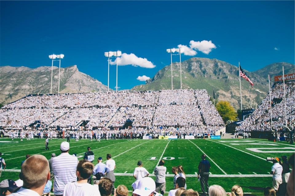 American football on a grass playing field