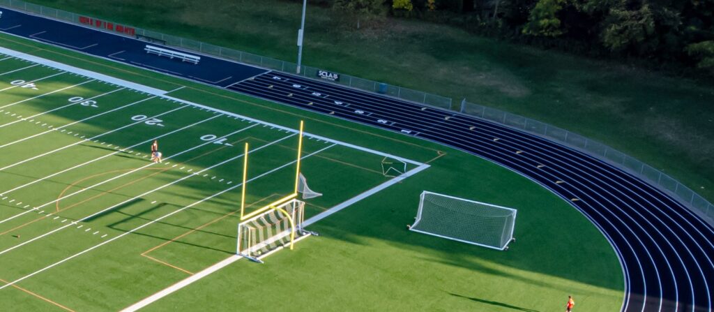 Football on a turf field
